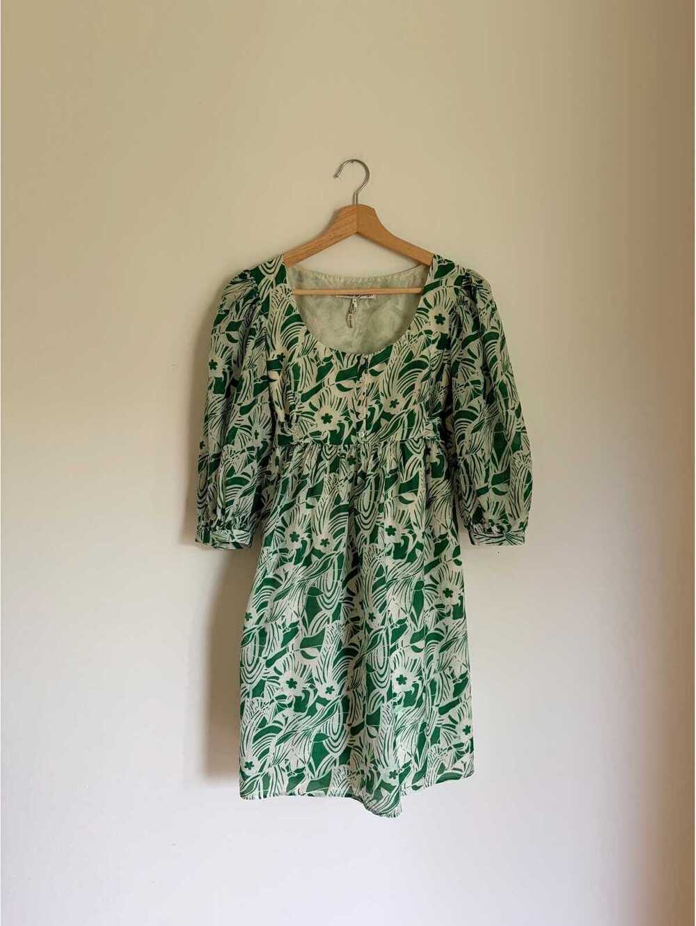 Laura Angeli Silk/Cotton Green Botanical Mini Dress Size 36 | Cottagecore Empire